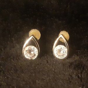 Real silver and crystal tear drop stud earrings